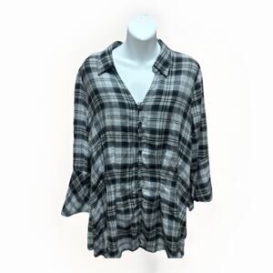 Torrid Womens Flannel Shirt Plus Size 2 3/4 Bell Sleeve Plaid Button Down